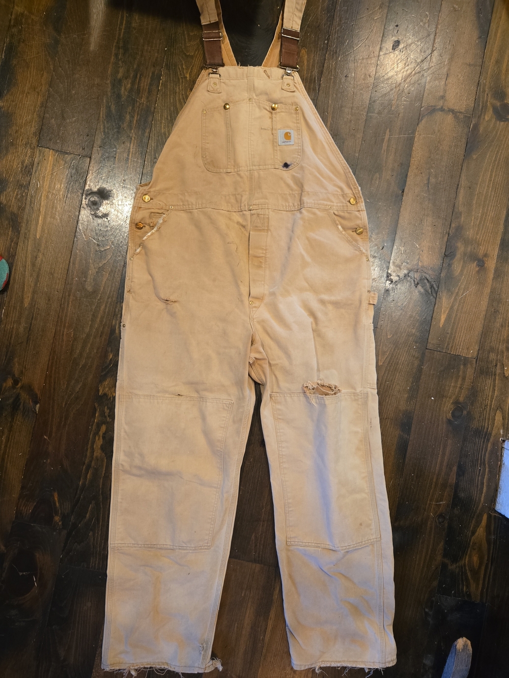 Vintage 90s Carhartt Double Knee Overalls Thrashed Distressed USA Made SZ 44/30s
